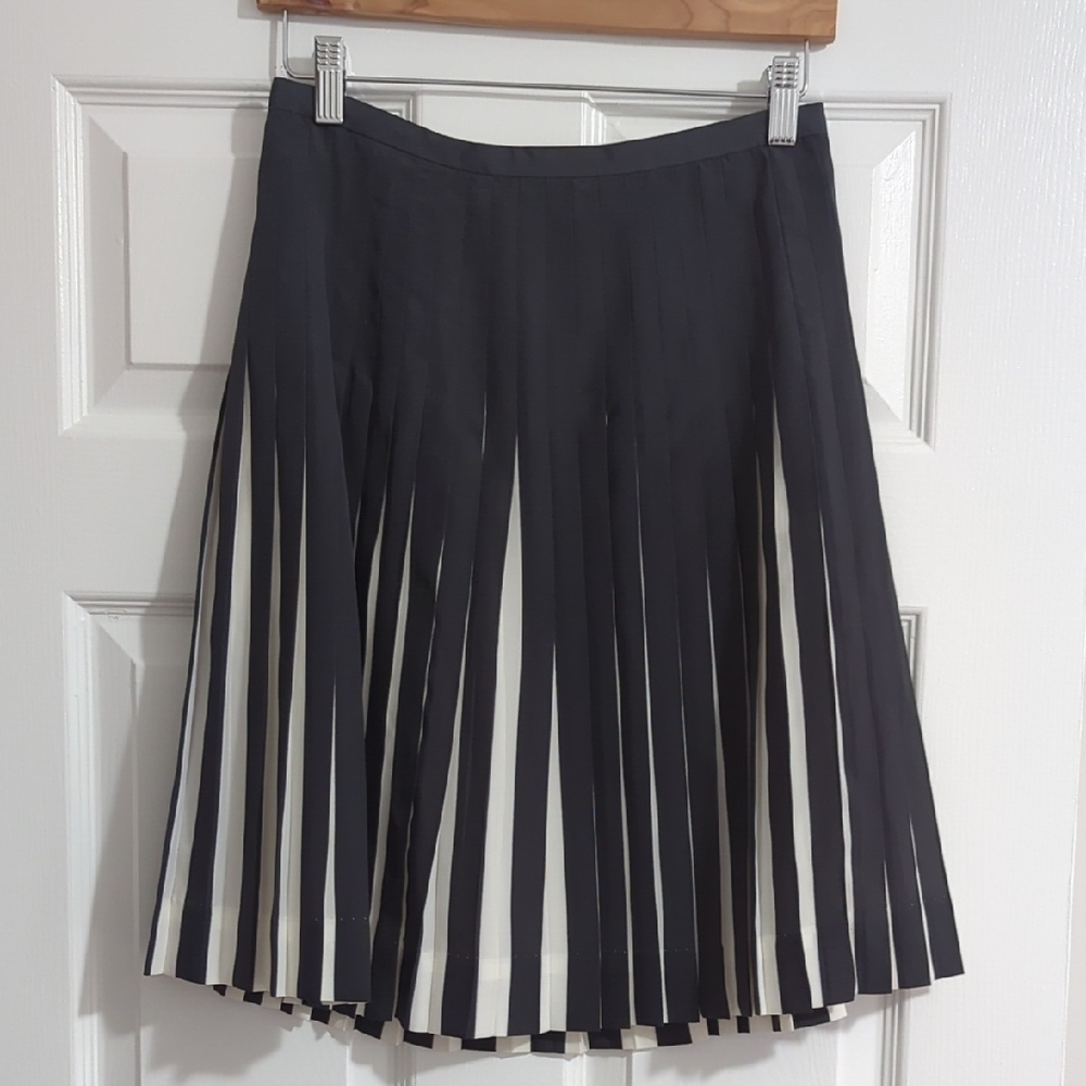 J. Crew Fun Dark Bluish Gray and White Pleated Skirt